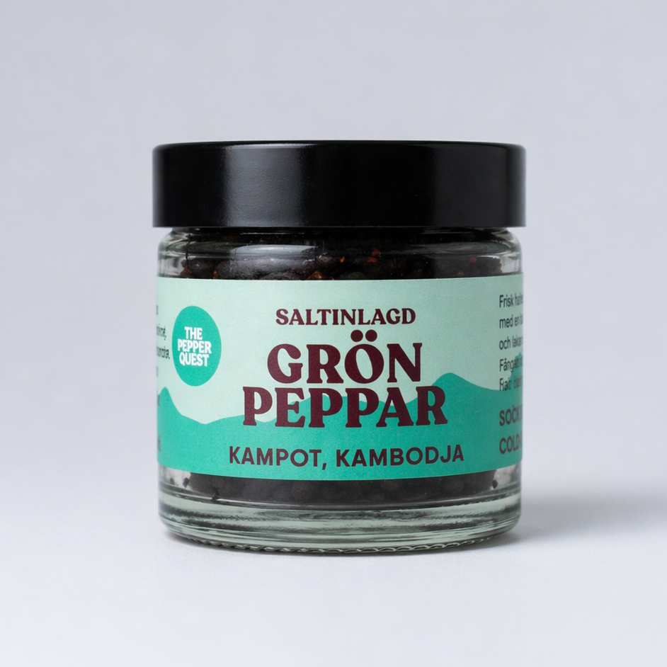 Jar of green pepper on a white background