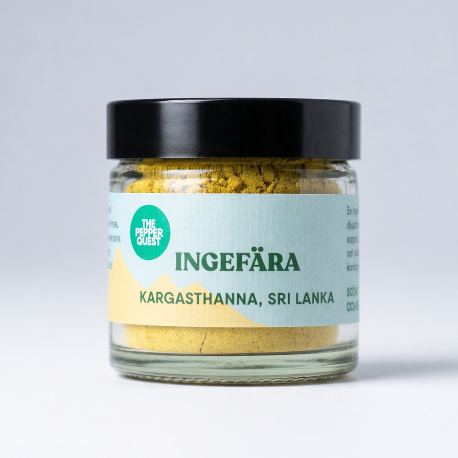 Jar of INGEFØRA spice on a light gray background
