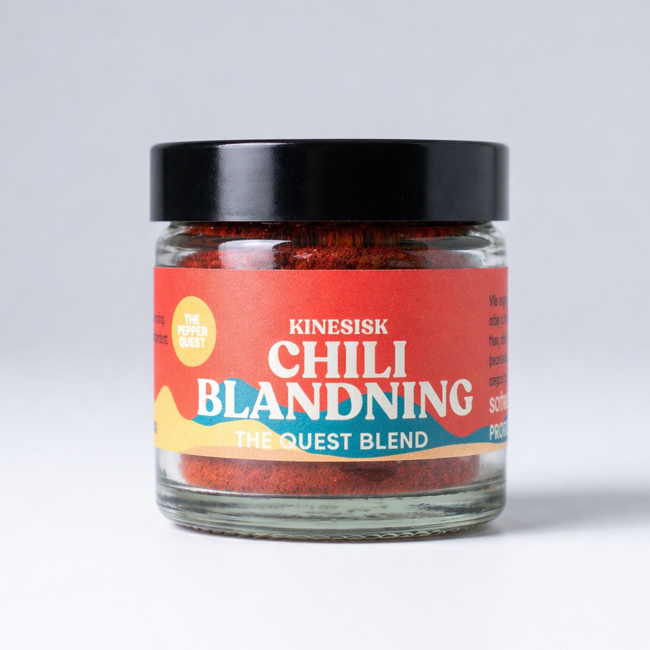 Jar of Kinesisk Chili Blanding on a white background