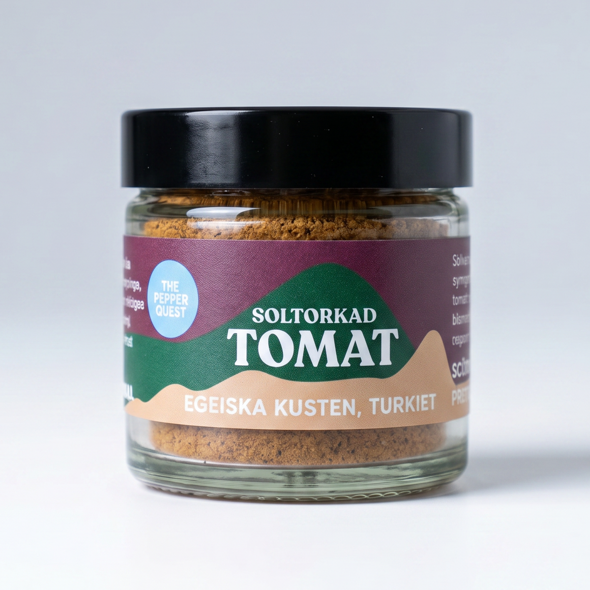 Jar of Soltorkad Tomat spice blend on a white background