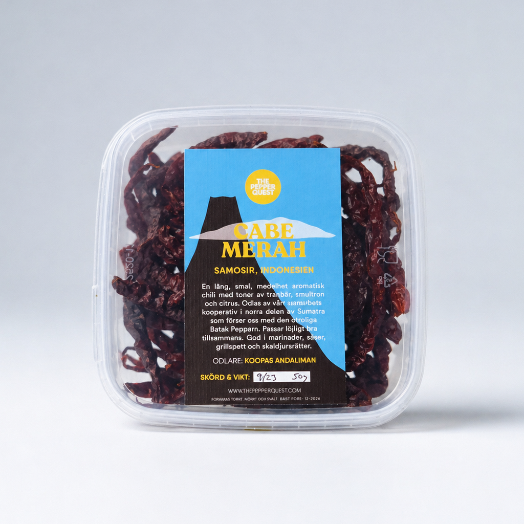 Packaged Chabe Merah Chili with a blue label on a white background