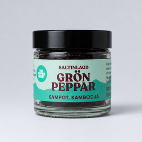 Jar of green pepper on a white background